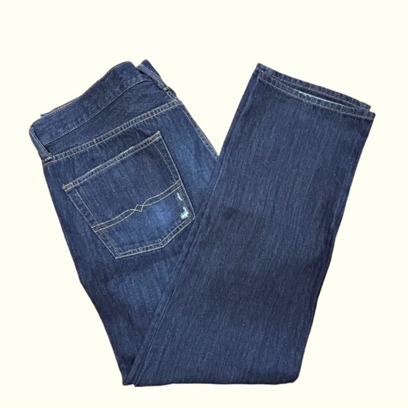 Lucky Brand Premium Denim 363 Straight Leg Deep Blue Distressed Jeans 38 x 32 - Picture 4 of 11